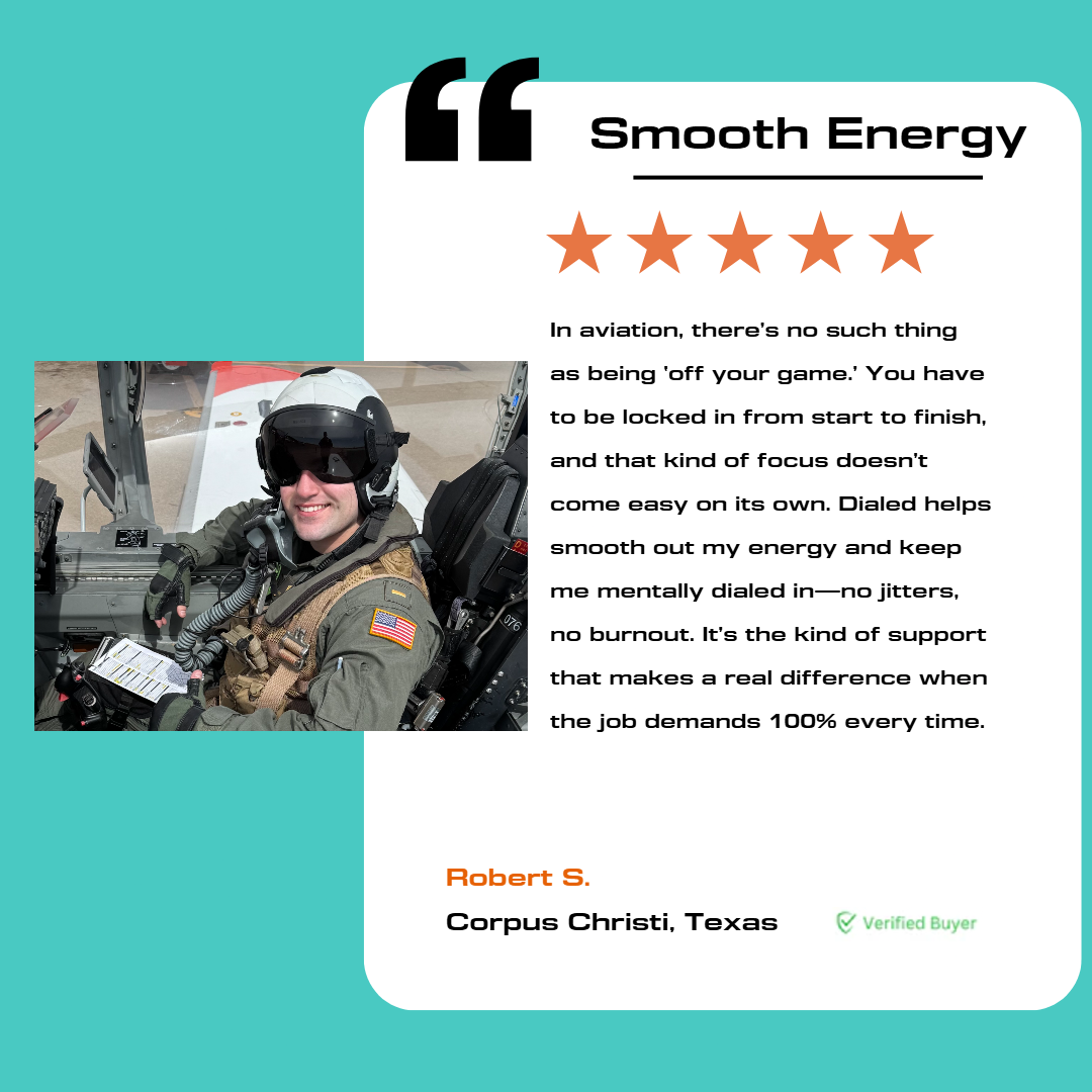 Customer testimonial from Rob on DIALED Reinforced Coffee